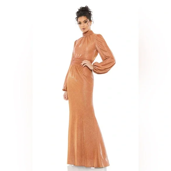Mac Duggal | Dresses | Mac Duggal Rust Gold Glitter Metallic High Neck  Formal Evening Dress Gown 1248 | Poshmark